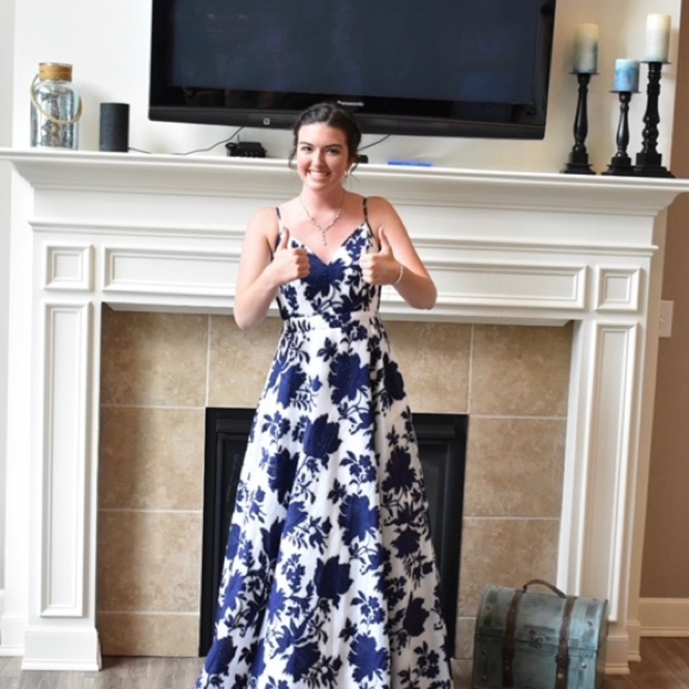 Navy & White floral prom dress (Jovani)